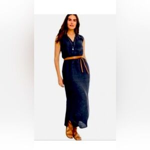 Garnet Hill cinched waist linen maxi dress